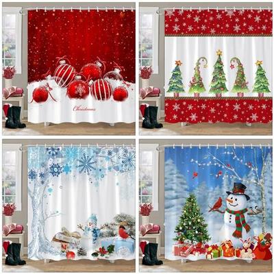 Weihnachtsgeschenk Thema Duschvorhänge Schneemann Weihnachtsbaum Maskottchen Kugel Frohes Neues Jahr Waschbar Heim Bad Vorhang Badezimmer Dekor