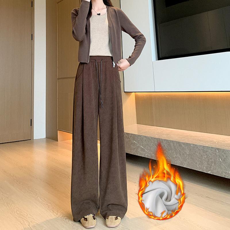 European Cotton Wool Wide-leg Pants for Women Loose Autumn and Winter Lazy Casual Slim Loose Wide-leg Pants Floor-moving Pants
