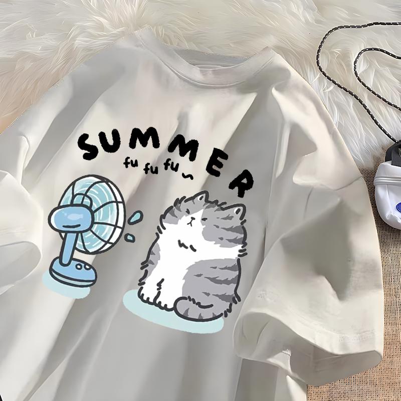 Funny Fan Cat Graphic T Shirts Women Men Cotton T-shirt Casual Summer Short Sleeve Tee Shirt Mens Designer Streetwear Oversized
