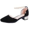 Babester Pumps, 3cm Chunky Heel, Velvet-Like Low Heel Mule with Ankle Strap Charm (Pearl Chain, 24.5cm)