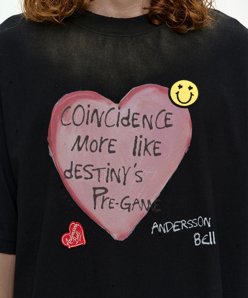 ADSB ANDERSSON BELL (Essential) Unisex Spray Washed Heart Message T-Shirt Atb1432U(Black)