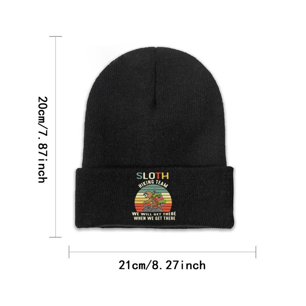 Sloth Hiking Team We Will Get There When We Get There Knitted Caps for Women Unisex Beanies Winter Hats Outdoors Camping Melon Cap