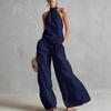 Sleeveless Wide Leg Pants Set Women Summer European Style Striped Color Block Two Piece Casual Vacation