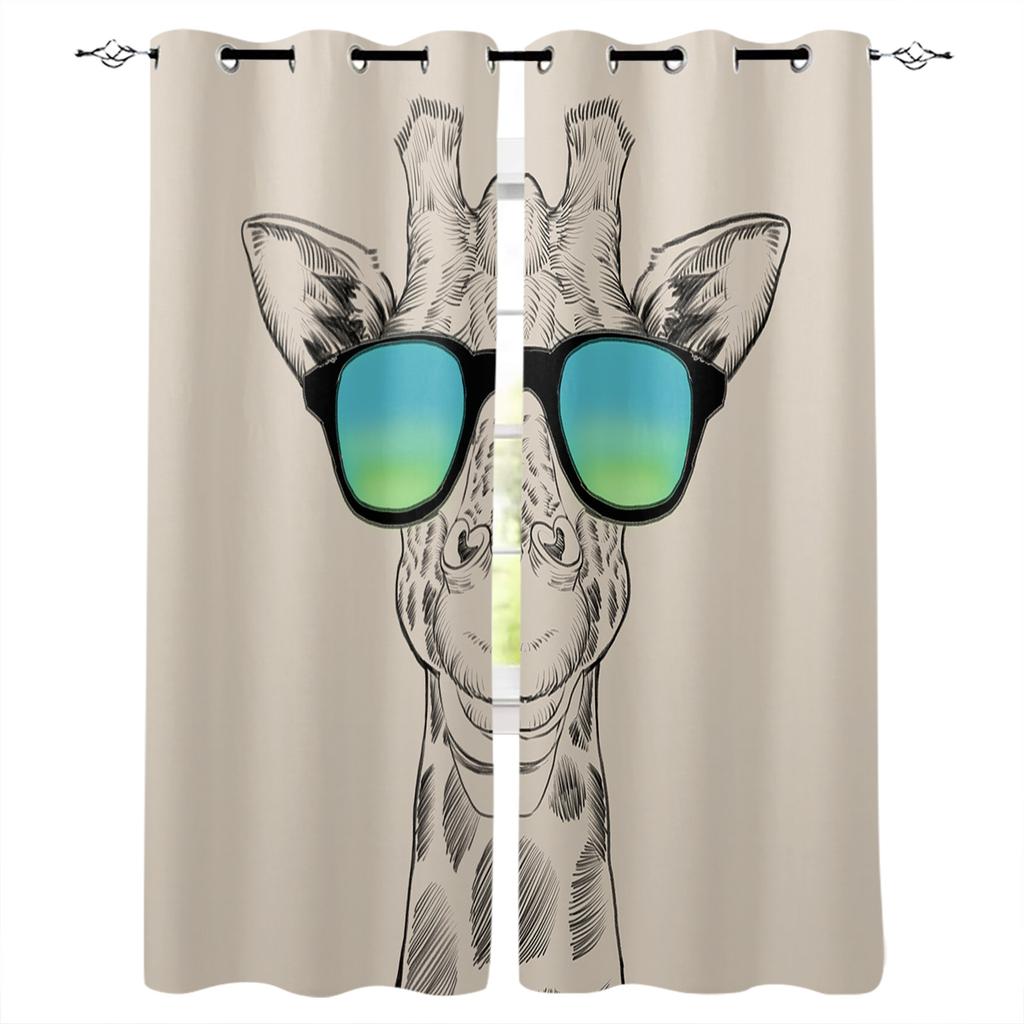 Fun Giraffe Animal White Blackout Curtains For Living Room Bedroom Window Treatment Blinds Drapes Kitchen Curtains