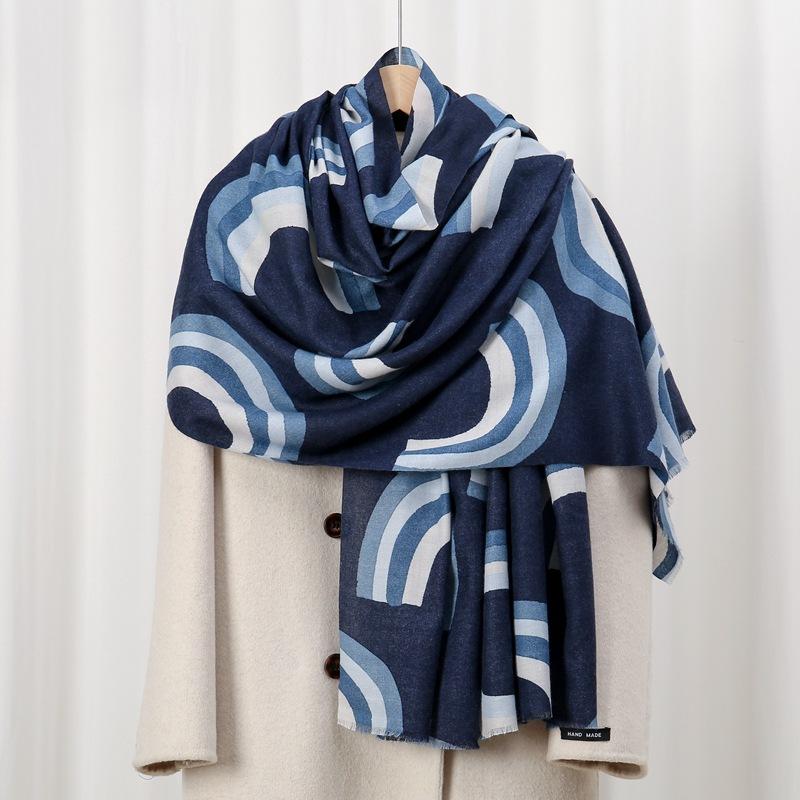 Pirate ship skin-friendly velvet new autumn and winter skin-friendly and warm imitation cashmere printed scarf versatile shawl