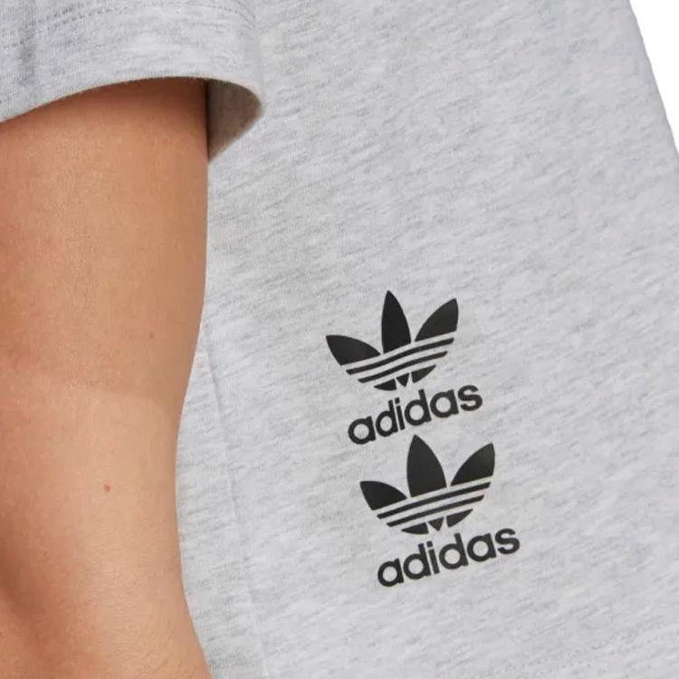 Adidas Originals Trefoil Logo Print Crew Neck Short Sleeve T-Shirt Women Tops Gray H22755