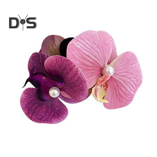 Bow Orchid Flower Decor Hair Claw Faux Pearl Inlaid Flower Hair Grip Secure Hold Back Head Hair Claw Hair Accessories