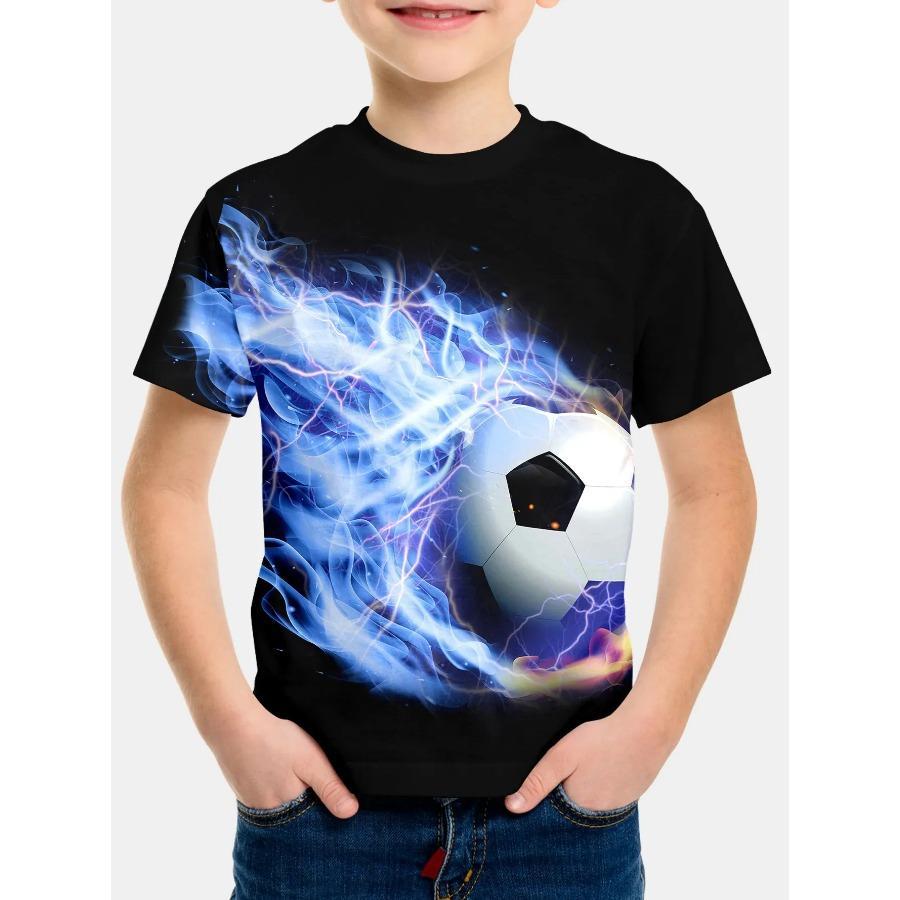 Kids T-shirt Soccer Football Print T-shirt Fashion Casual Short Sleeve Tees Summer Boy and Girl Tees Tops Clothing