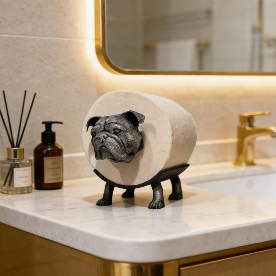 English Bulldog Toilet Paper Holder 3D Printed Free Standing Dog Roll Paper Holder Kitchen Bathroom Paper Towel Dispenser Storage Rack
