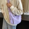 Solid Color Canvas Shoulder Bag Ample Space for Study Essential Fashion College Student Large Crossbody Bag for Women  Purple