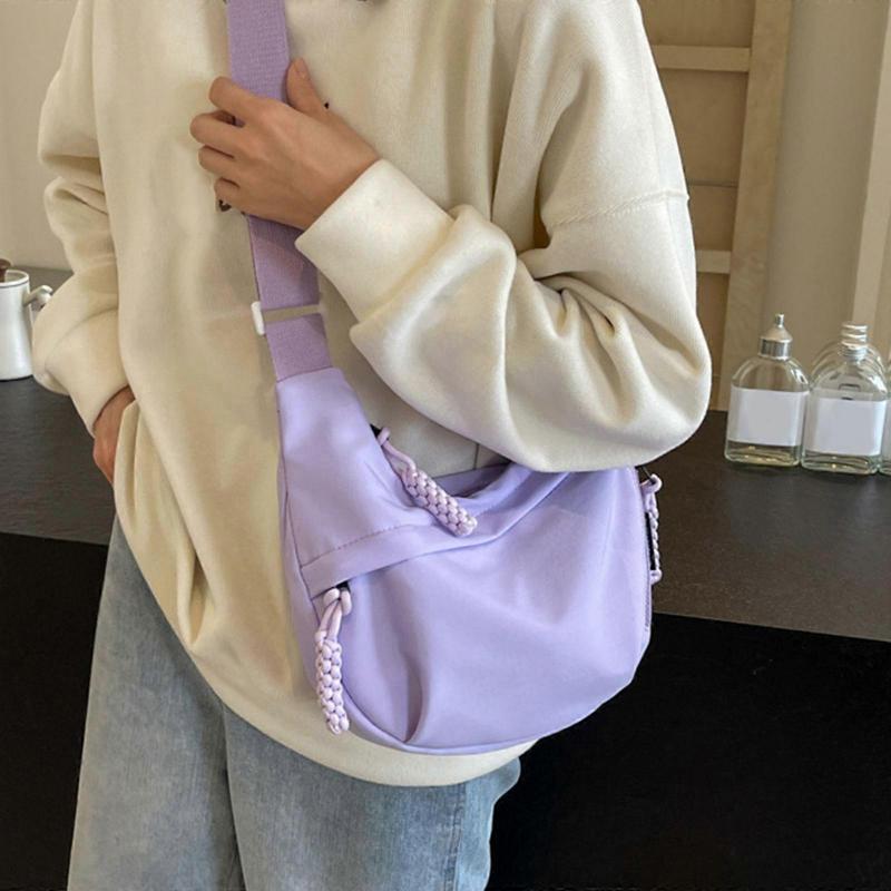 Solid Color Canvas Shoulder Bag Ample Space for Study Essential Fashion College Student Large Crossbody Bag for Women  Purple