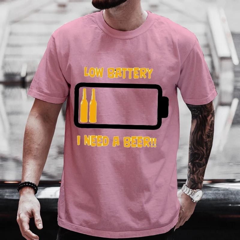 Men's T Shirt Short Sleeved Tops Clothing Tees Men T-Shirt Black Man T-Shirts Beer and Battery Print Clothes for Men Funny Tees