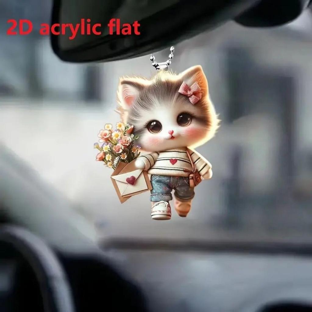 Christmas Car Pendant Cute Cat Car Decoration, Backpack Keychain Set, Unique Bag Car Decoration, Acrylic Rearview Mirror Pendant Pet