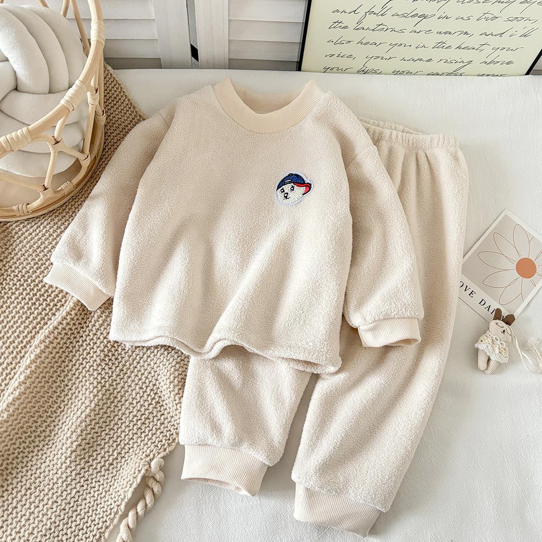 

Autumn and Winter Thickened Children s Pajamas for Boys and Girls Double-faced Fleece Warm Pajamas Set Children s Clothing 80cm
