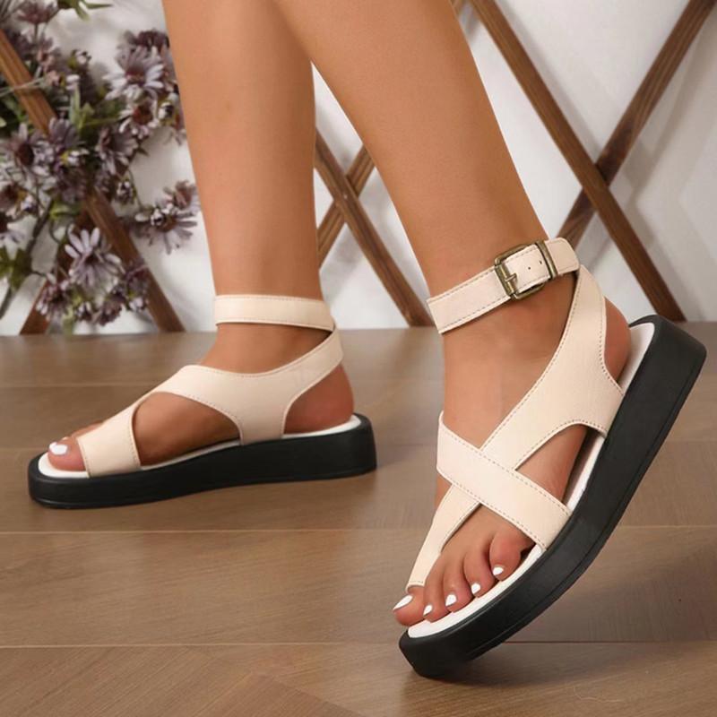 Summer Footwear Comfortable Sandals Women's Plus Size Toe Platform Leisure Ring Ankle Buckle with Women's Shoes.