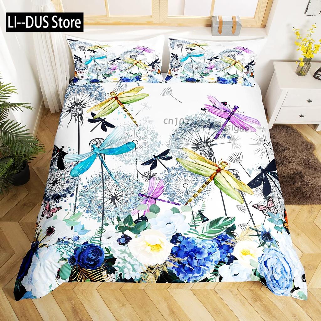 Comforter Colorful Dragonfly Wing Queen Size Bedding Set For Kids Teens Adult Comforter Decoration 3 Pcs Bed Set