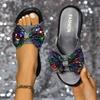 Fashion Women's Slippers 2024 Fashion Sequin Bow Slippers Women Summer Beach Shoes Women Flat Slides Non-slip Soft Sandals Zapatos Mujer