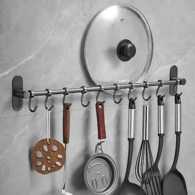 No-Drill Stainless Steel Kitchen Hook Rack for Utensils & Storage