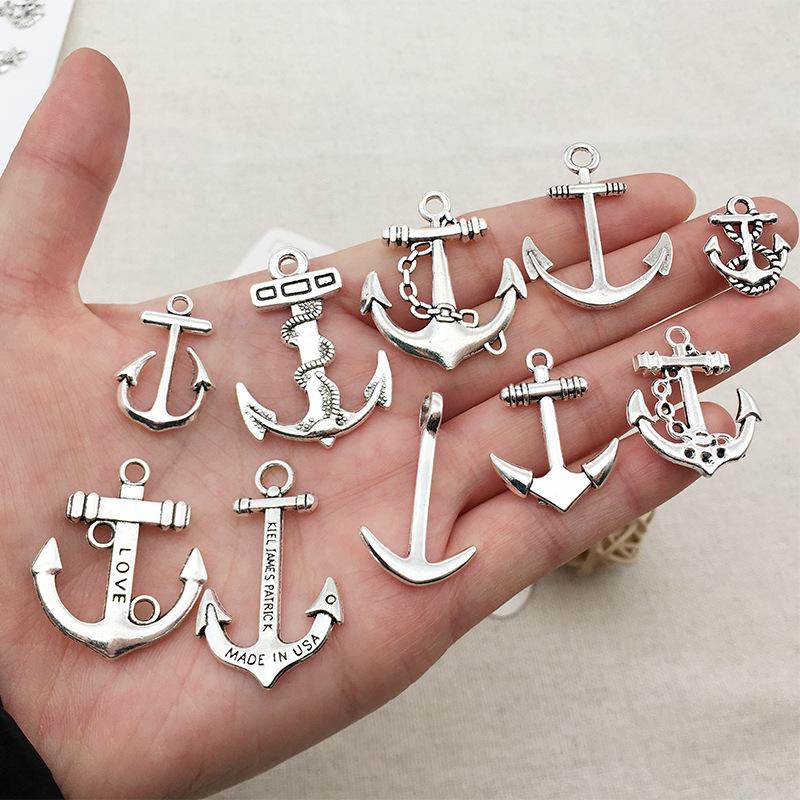 Vintage Antique Silver Anchor Charm Pendant for DIY Jewelry - 1 Piece