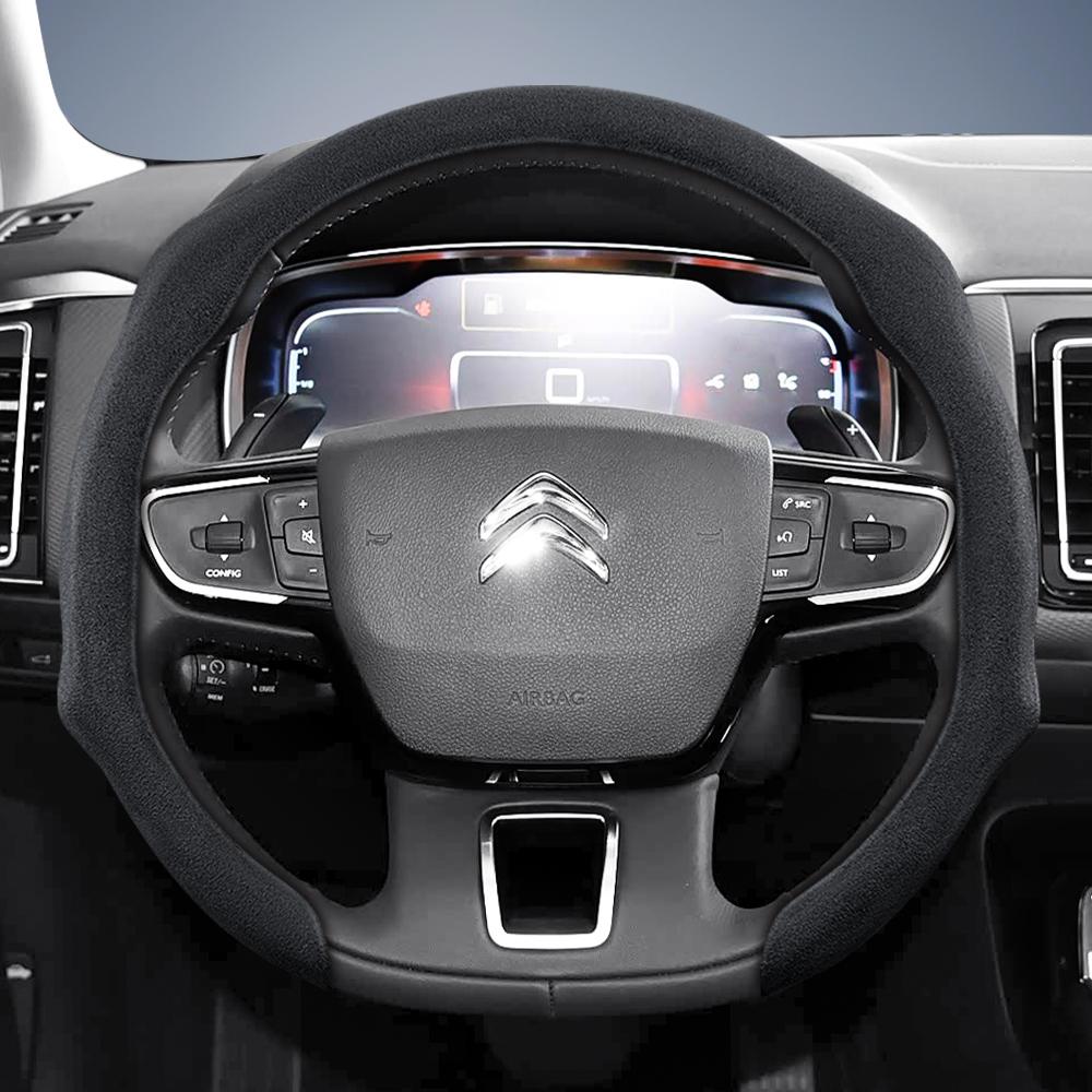 Suitable for Citroen Premium Suede Snap-On Steering Wheel Cover, Non-Slip and Durable, for C3 C4 X Berlingo C5 Aircross Jumper Spacetourer Ami X, Ava