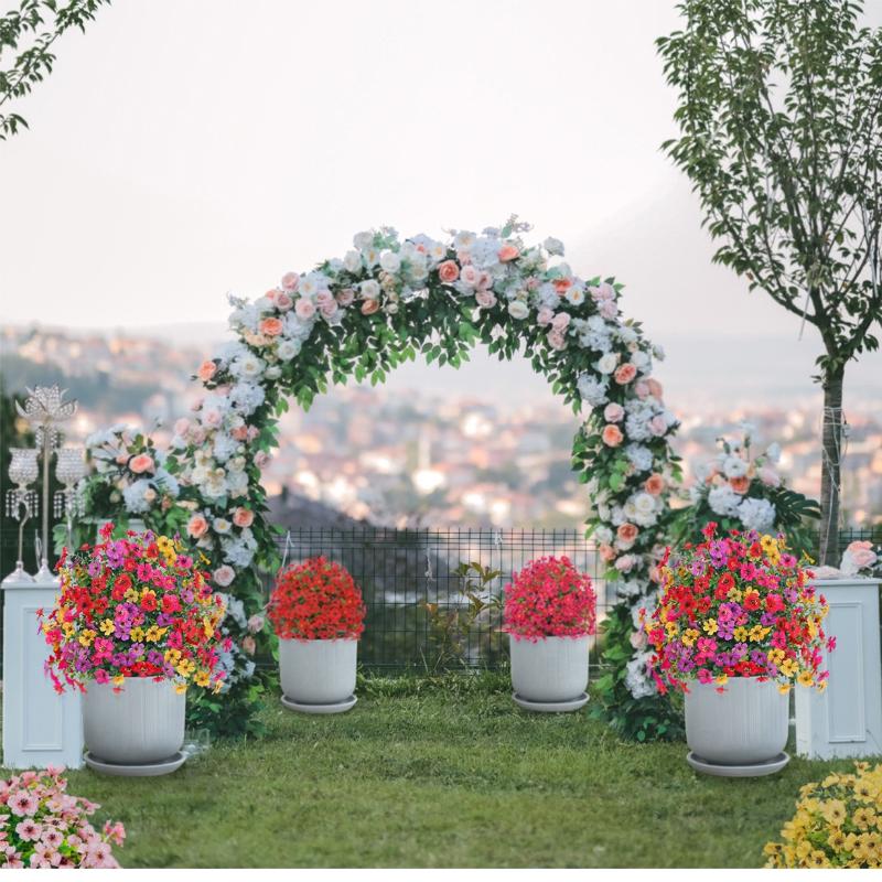 18 Inch Outdoor Faux Petunias Artificial Flowers with Ground Stake for Garden Decoration