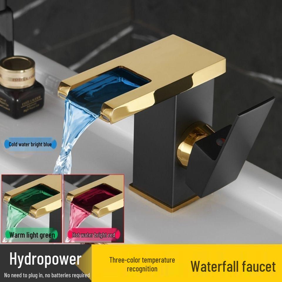 LED Waterfall Faucet for Bathroom Sink - Hot & Cold Water Basin Tap
