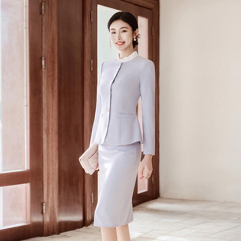 Teluoman Women's Chic Professional Round Neck Suit Skirt Set