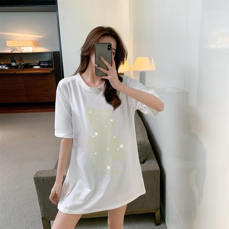 

Футболка Heavy Industry Diamond Trendy Brand Large Edition, женская, с коротким рукавом, летняя, с медведем, средней длины, с коротким рукавом XXXL белый