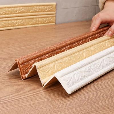 1pc Self Adhesive Skirting Wall Sticker 3D Foam Wall Edge Strip Stickers Waterproof Baseboard Corner Waist Line Sticker Trim Lin