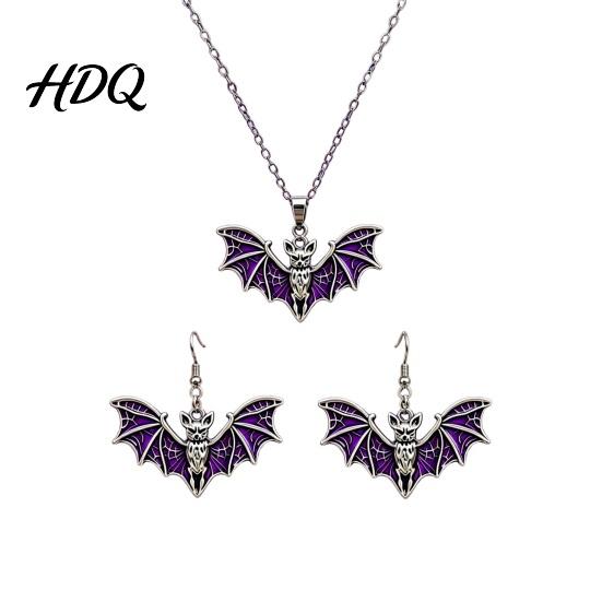 Unique Dark Aesthetic Jewelry Gothic Bat Halloween Accessory Vintage Punk Necklace Viking Durable Vampire Style Accessories Dangle Drop Earrings for