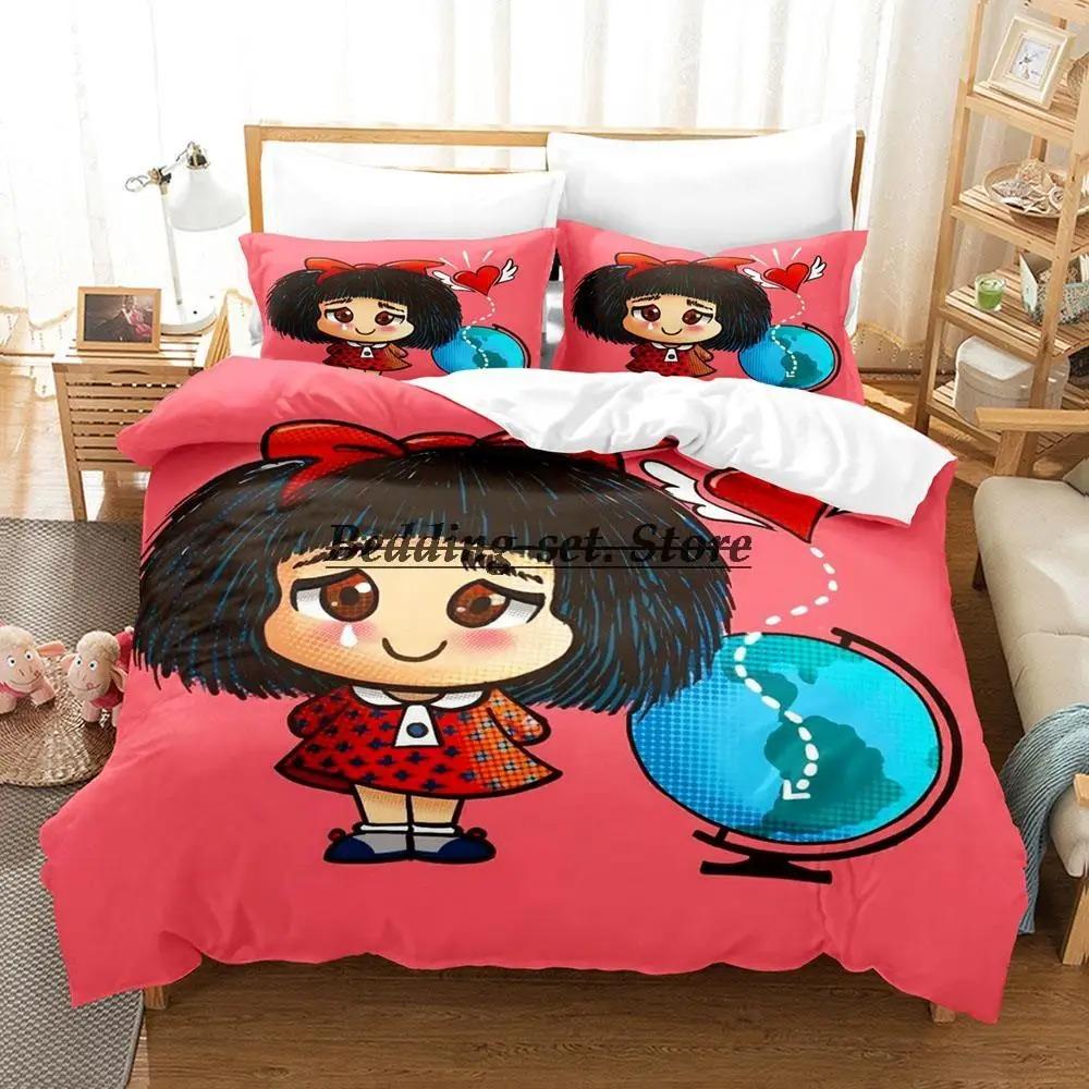 Juego de cama Mafalda, individual, doble, matrimonial, queen y king, juego de funda nórdica para dormitorio de adultos y niños, juego de sábanas de anime 3D