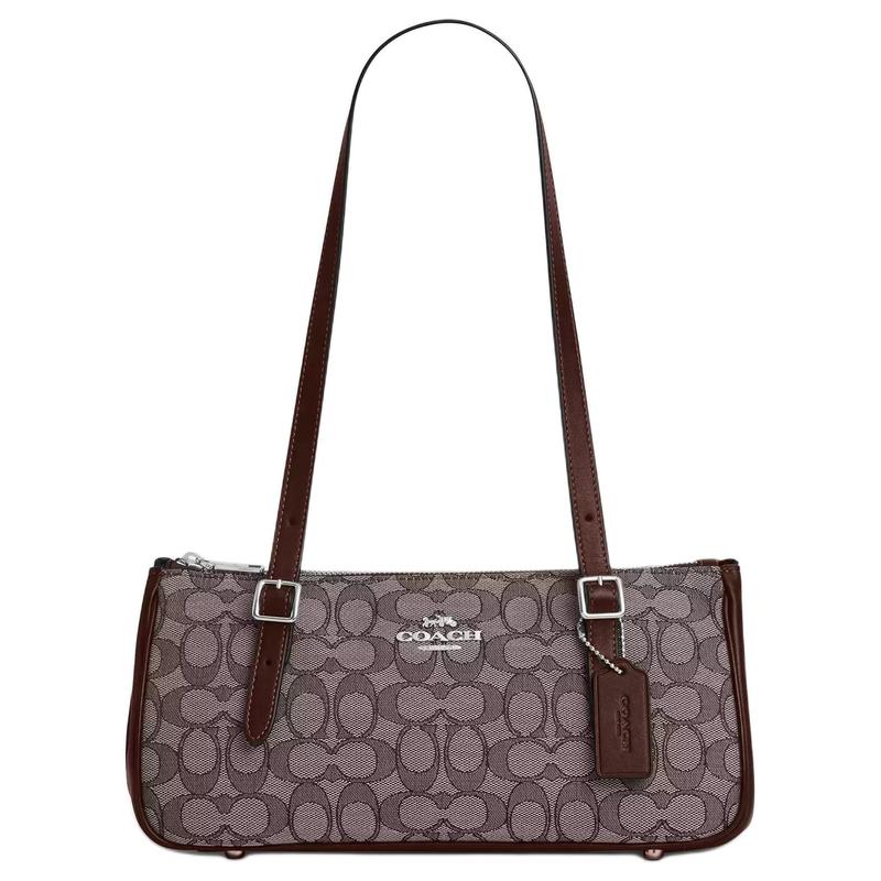 COACH Asher 34 logo jacquard brand logo leather bowling bag hand shoulder bag large size women s maple color коричневый