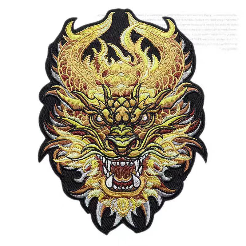 

1 шт. Большая голова дракона, нашивка с тонкой вышивкой, аппликация для одежды, сделай сам, нашивки для украшения одежды, приклеивающиеся утюгом