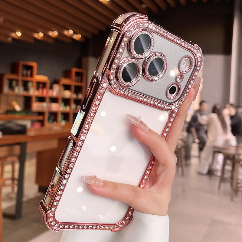 Custodia Bumper con Protezione Fotocamera in Diamante Bling Per Per Iphone 17 16 1 14 13 17Pro Max Airbag Anti-urto Trasparente Morbida