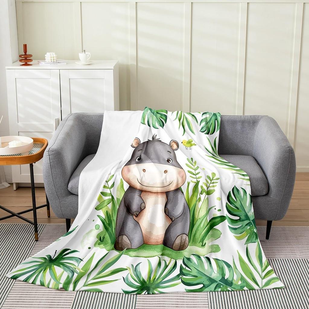 Zoo Animal Flannel Throw Blanket X Jungle Animals Fleece for Couch Bed Tropical Palm Leaves Fuzzy Blanket for Kids Girls Women T