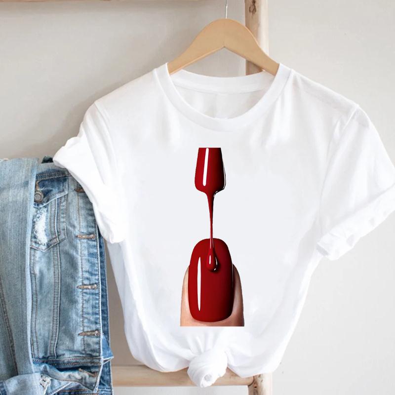 Summer Fashion Women T-shirt Short Striped Make Up Printing Spring Sleeve Lady Print Tee Top Female Clothing Casual Graphic T-shirt