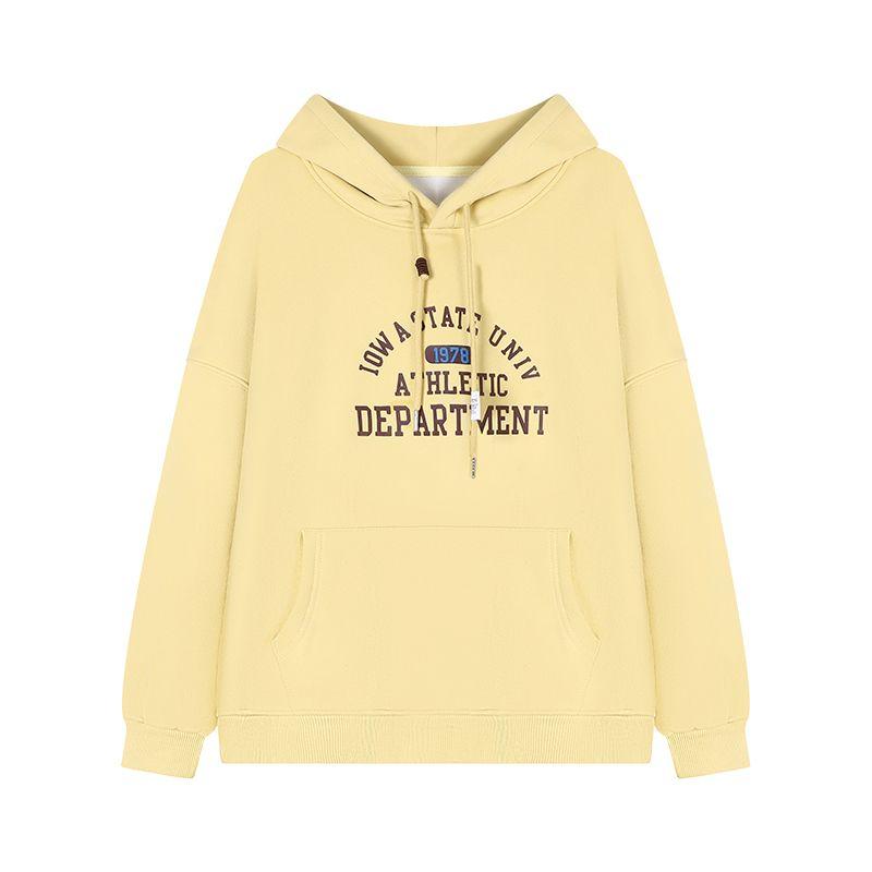 Retro Print Drawstring Hoodie Female New Arrival Loose and Lazy Style Autumn Fleece Thick Warm Jacket Tops