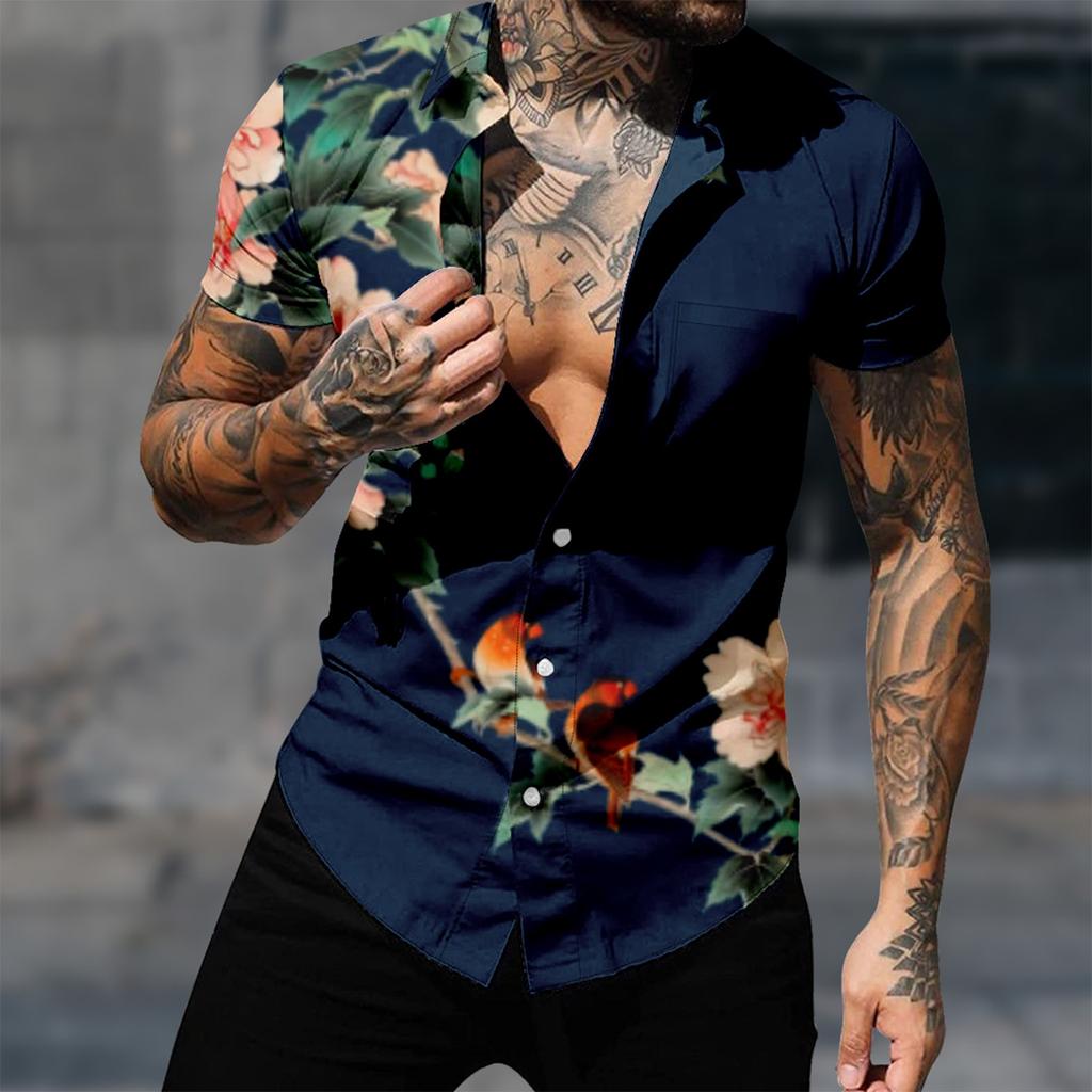 Men's Hawaiian Printed Button Short Sleeve Shirts Men's Casual Fashion Short Sleeve Shirts