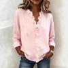 Women's V Neck Ruffle Trim Long Sleeve Solid Loose Casual Button Front Blouse Shirt