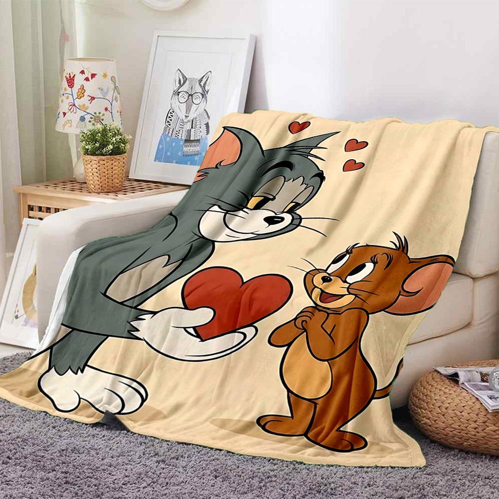 1pc Tom Jerry Love Heart Flannel Throw Blanket - Lightweight Soft Warm All-Season Blanket for Sofa, Bed, Travel, Camping L1029168