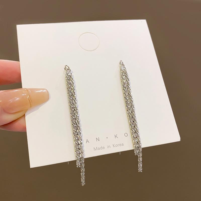 New Long Tassel Chain Dangle Earrings for Women Girl Trend Korean Fashion Fine Earring Wedding Luxury Y2K Zircon Wholesale