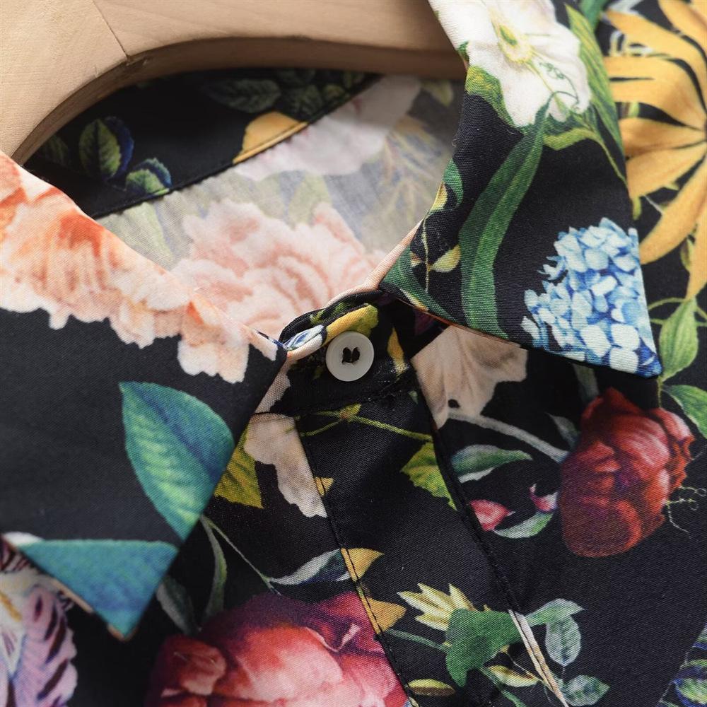 2025 Spring/Summer Women's Slim Fit Print Dress - Sweet, Simple, Turn-Down Collar, Short Sleeve, Waist-Cinching Style