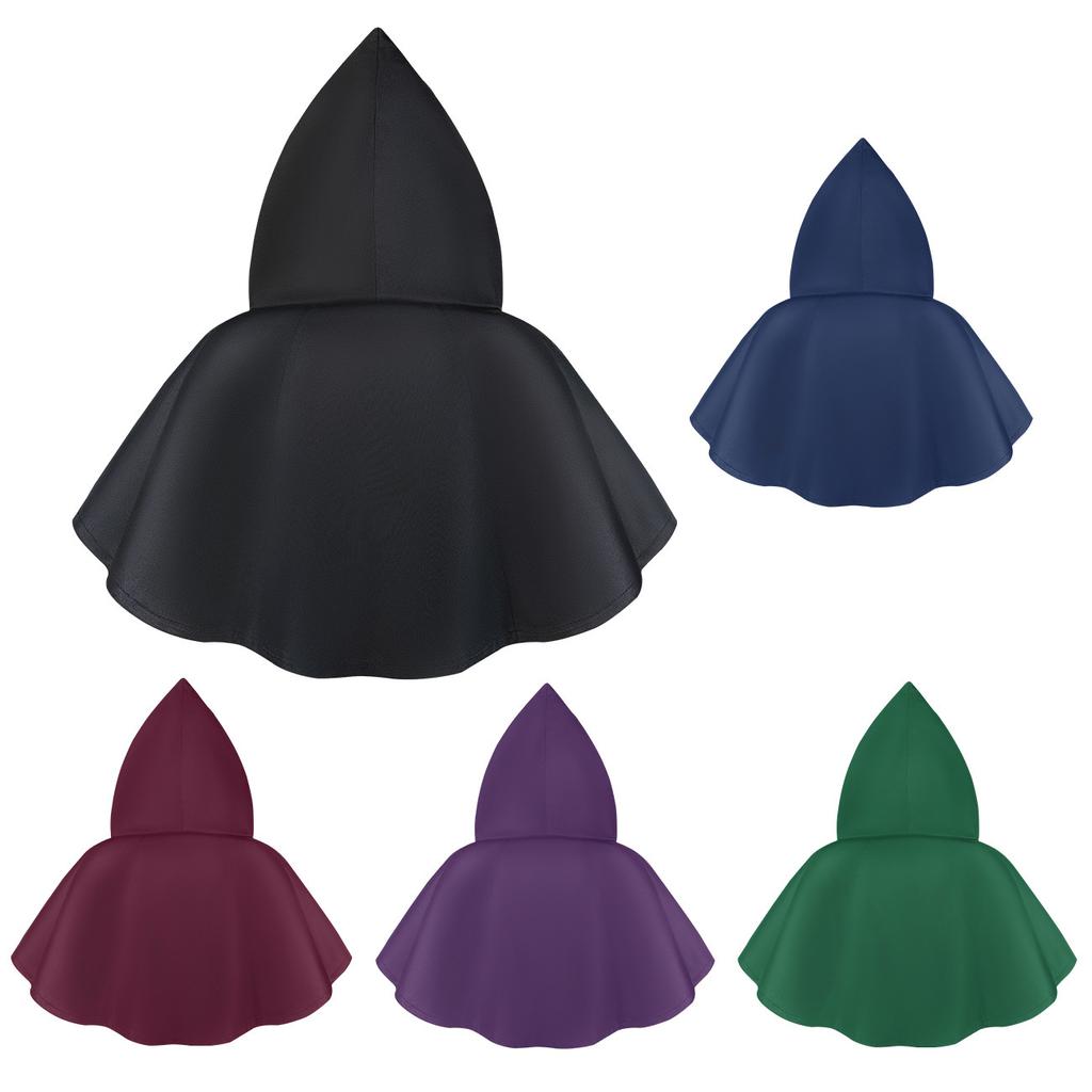 Halloween Cloack Medieval Hooded Cloack with Hat Wizard Cosplay Shoulder Cape Crop Tops Costume Accessories