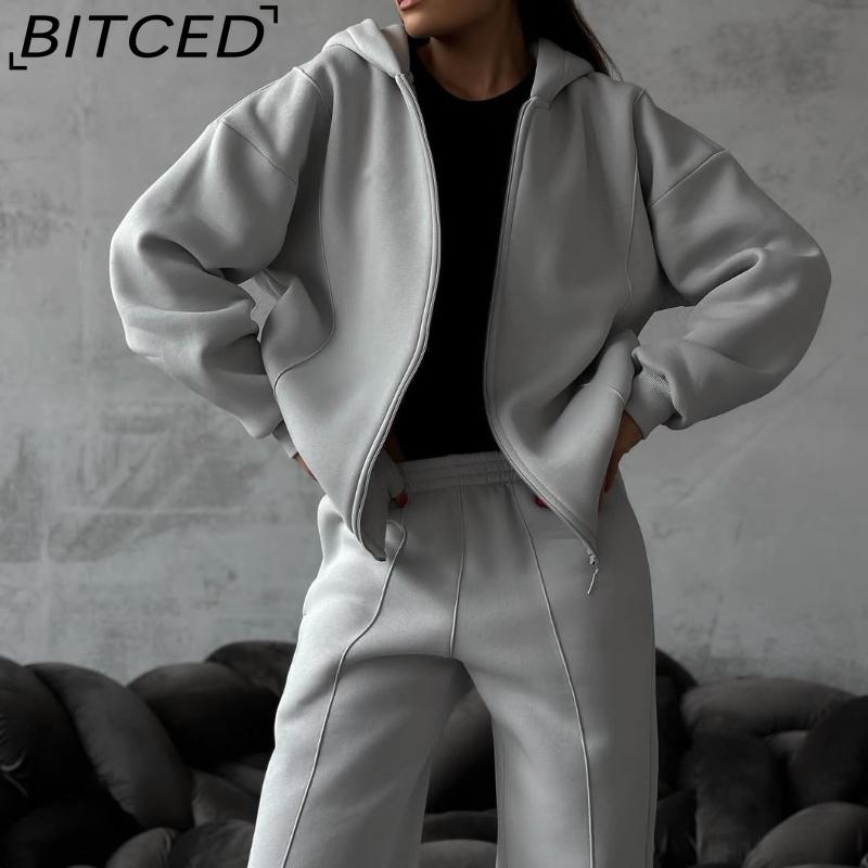 BITCED Casual American-style Autumn/winter Cardigan Set Sporty Streetwear-inspired Long-sleeved Women's Jacket and Trousers Two-piece