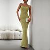 Damen Herbst Neckholder ärmellos einfarbig Sexy Fit Slim Strap Langes Kleid