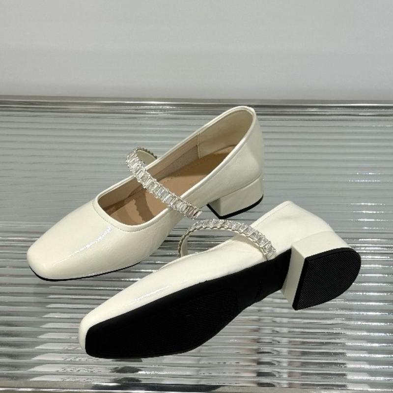 Fashion Pu Leather Concise Low Heel Pumps Women Shiny Crystal Soft Sole Non Slip Loafers Summer Light Square Toe Platform Office Shoes