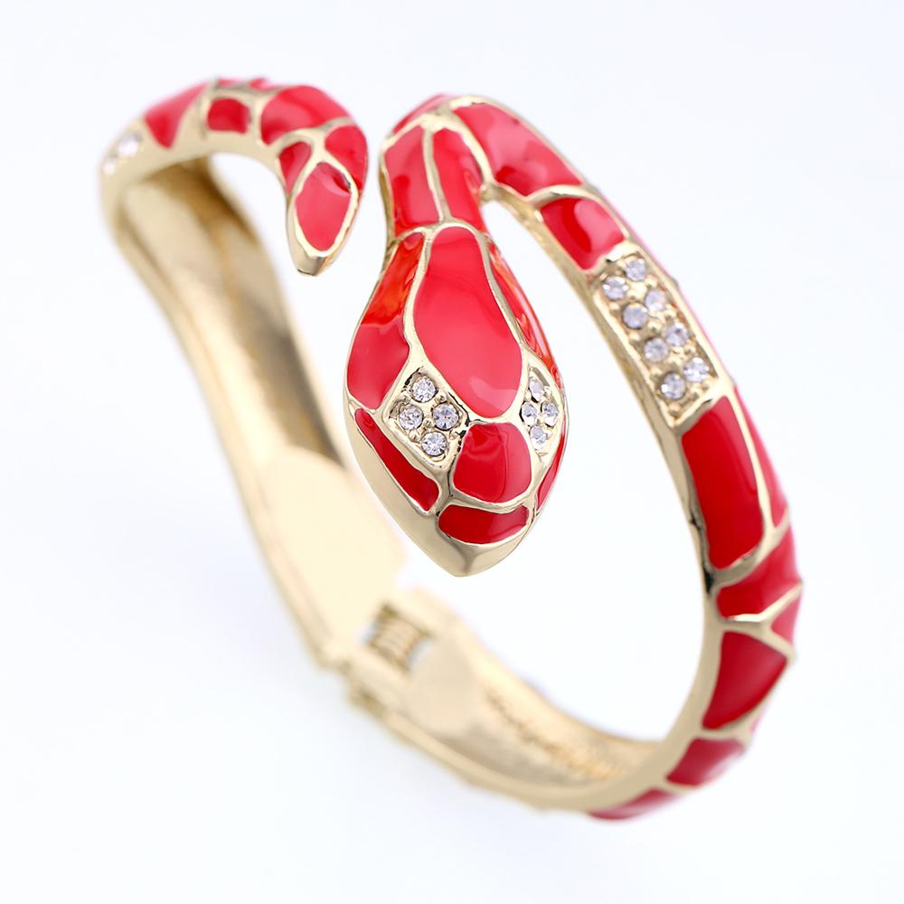 

Fashion Enamel Snake Cuff Bangle Women Hand Decoration Adjustable 2025 Geometric Rhinestone Bangle Bracelet Party Zircon Gift красный