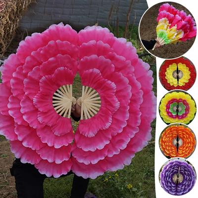 Double-sided Peony Flower Petals Hand Fan 92cm Long Folding Fan Opening Dance Fan For Dancing Club Stage Performance Props