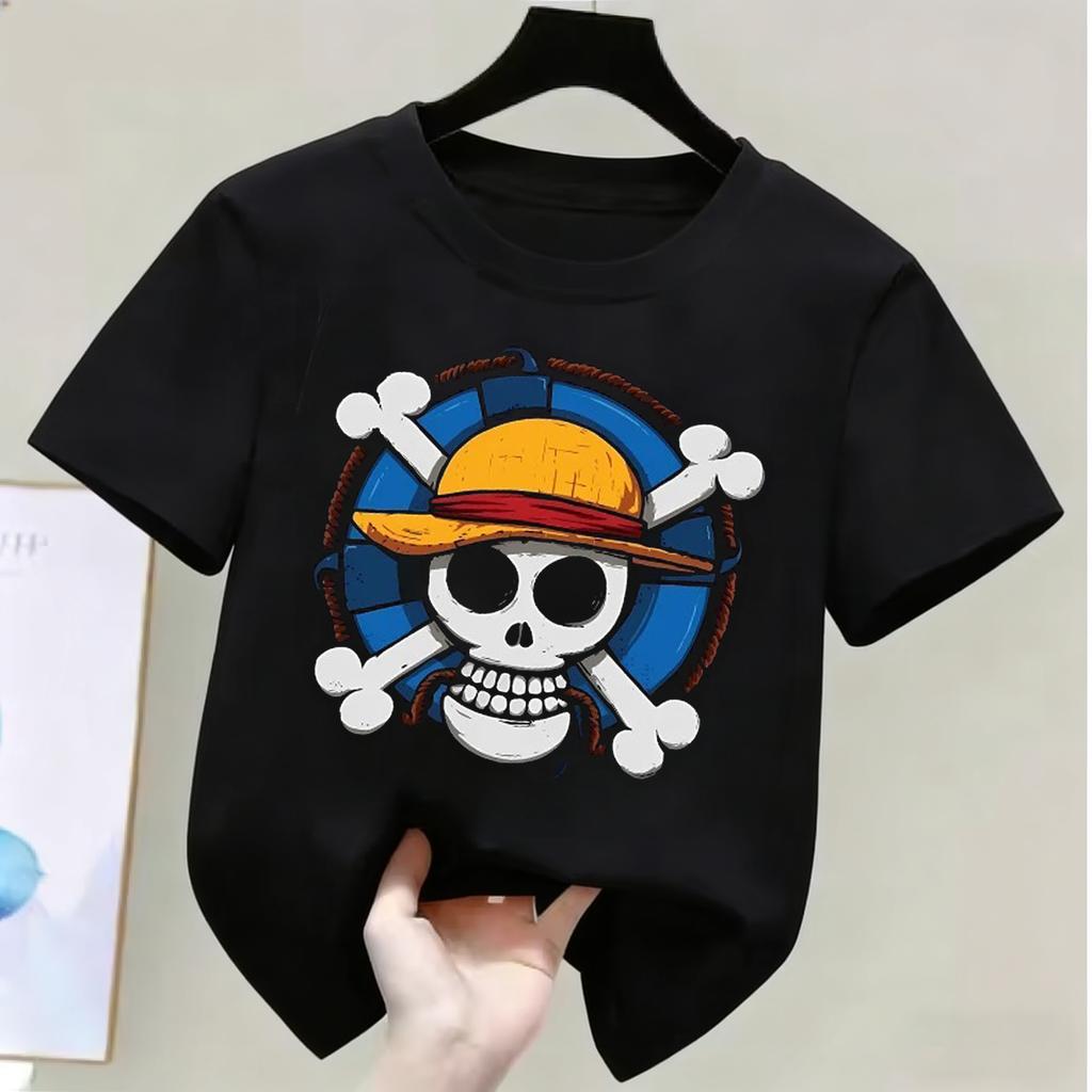 One Piece Monkey D Luffy Kids Cotton TShirt Adult Boys Girls Family Matching Casual Tee Cute Anime Print Summer Tops for Fans
