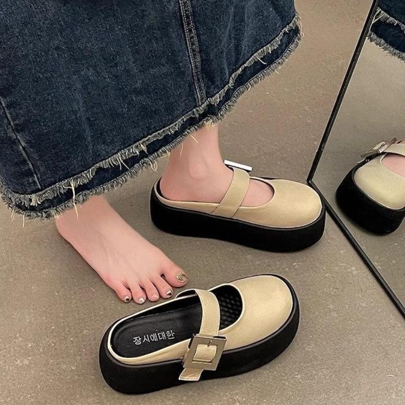 Round Toe Platform Buckle Heeled Women's Slippers and Ladies Sandals Easy Wears Shoes Summer 2025 Designer Luxury Trend Slides